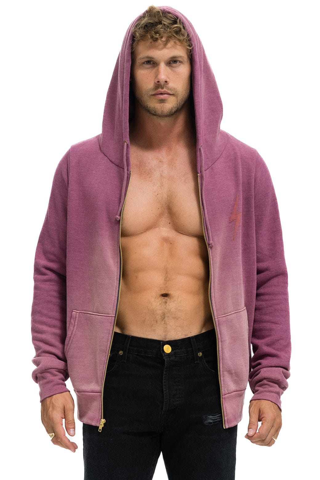 Classic BOLT STITCH 2 ZIP HOODIE - FADED BERRY