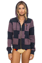 Classic CHECK QUILT ZIP HOODIE - CHARCOAL MOCHA