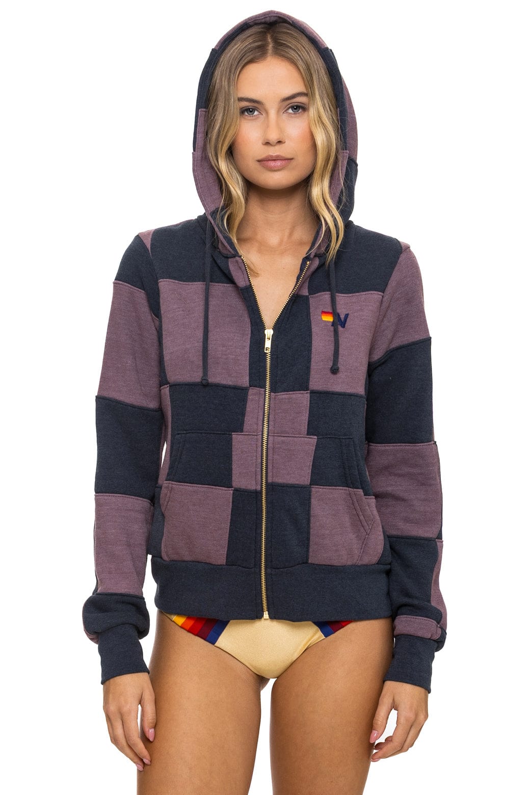Classic CHECK QUILT ZIP HOODIE - CHARCOAL MOCHA