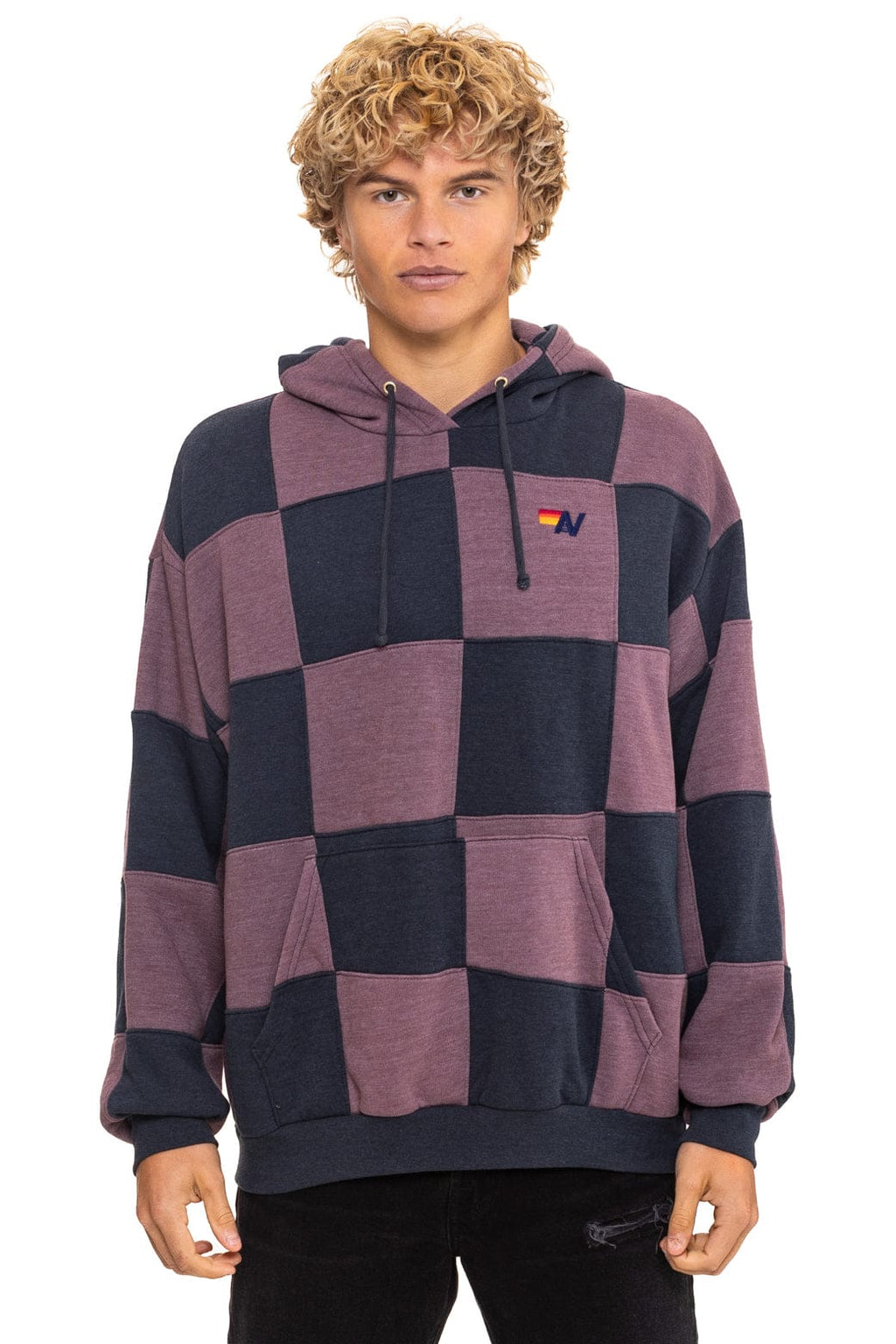 Classic CHECK QUILT RELAXED PULLOVER HOODIE - CHARCOAL MOCHA