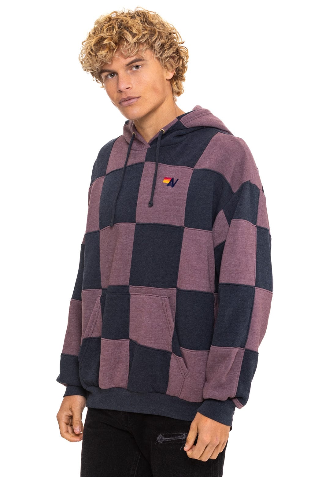 Classic CHECK QUILT RELAXED PULLOVER HOODIE - CHARCOAL MOCHA