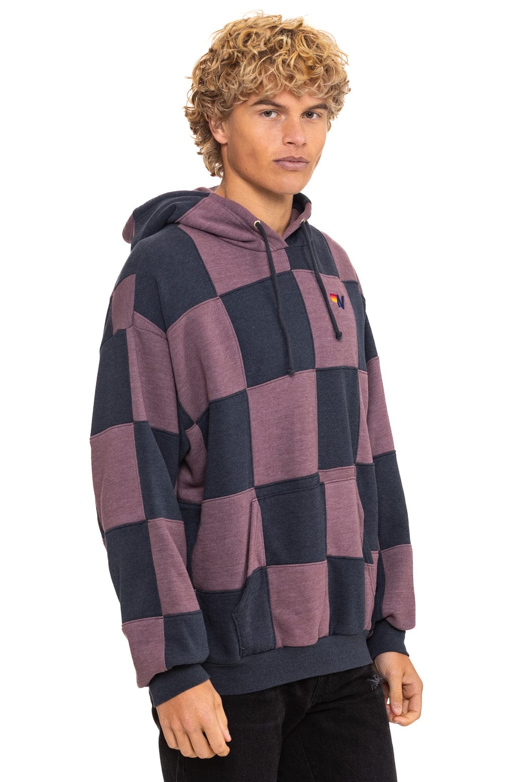 Classic CHECK QUILT RELAXED PULLOVER HOODIE - CHARCOAL MOCHA