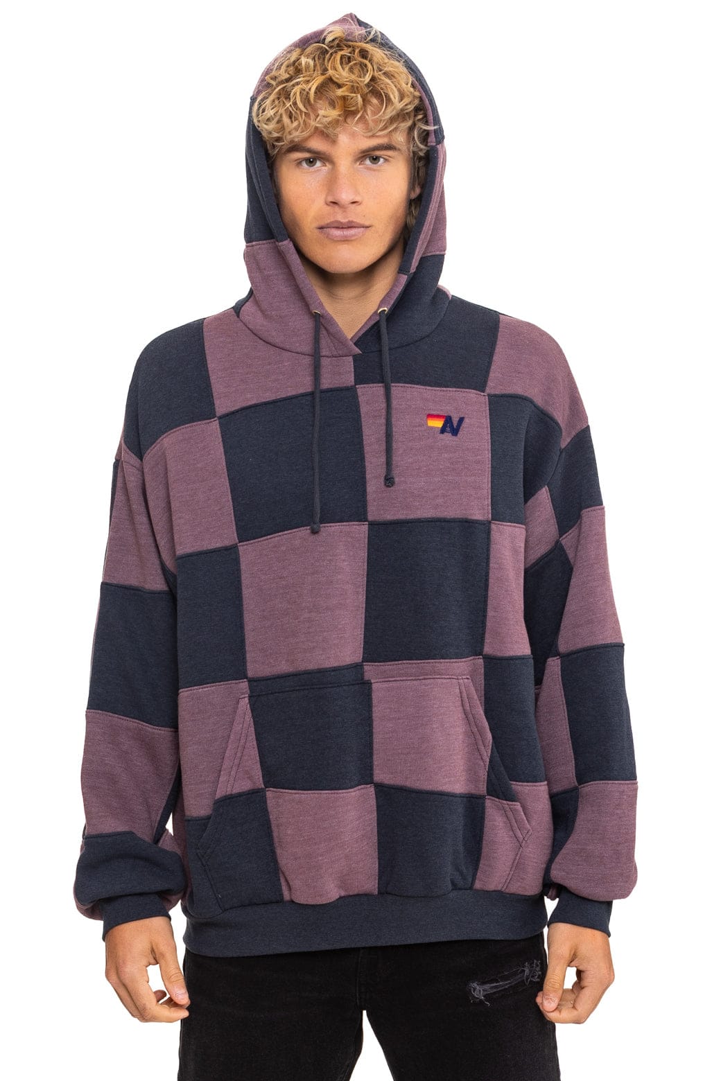 Classic CHECK QUILT RELAXED PULLOVER HOODIE - CHARCOAL MOCHA
