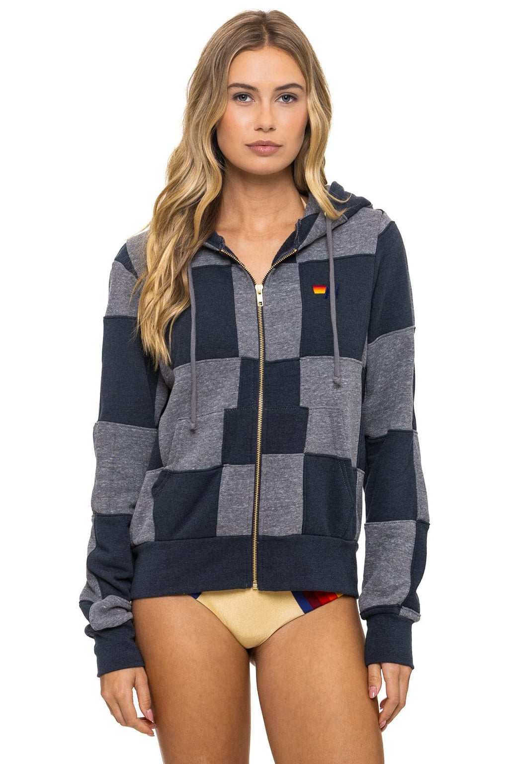 Classic CHECK QUILT ZIP HOODIE - HEATHER CHARCOAL