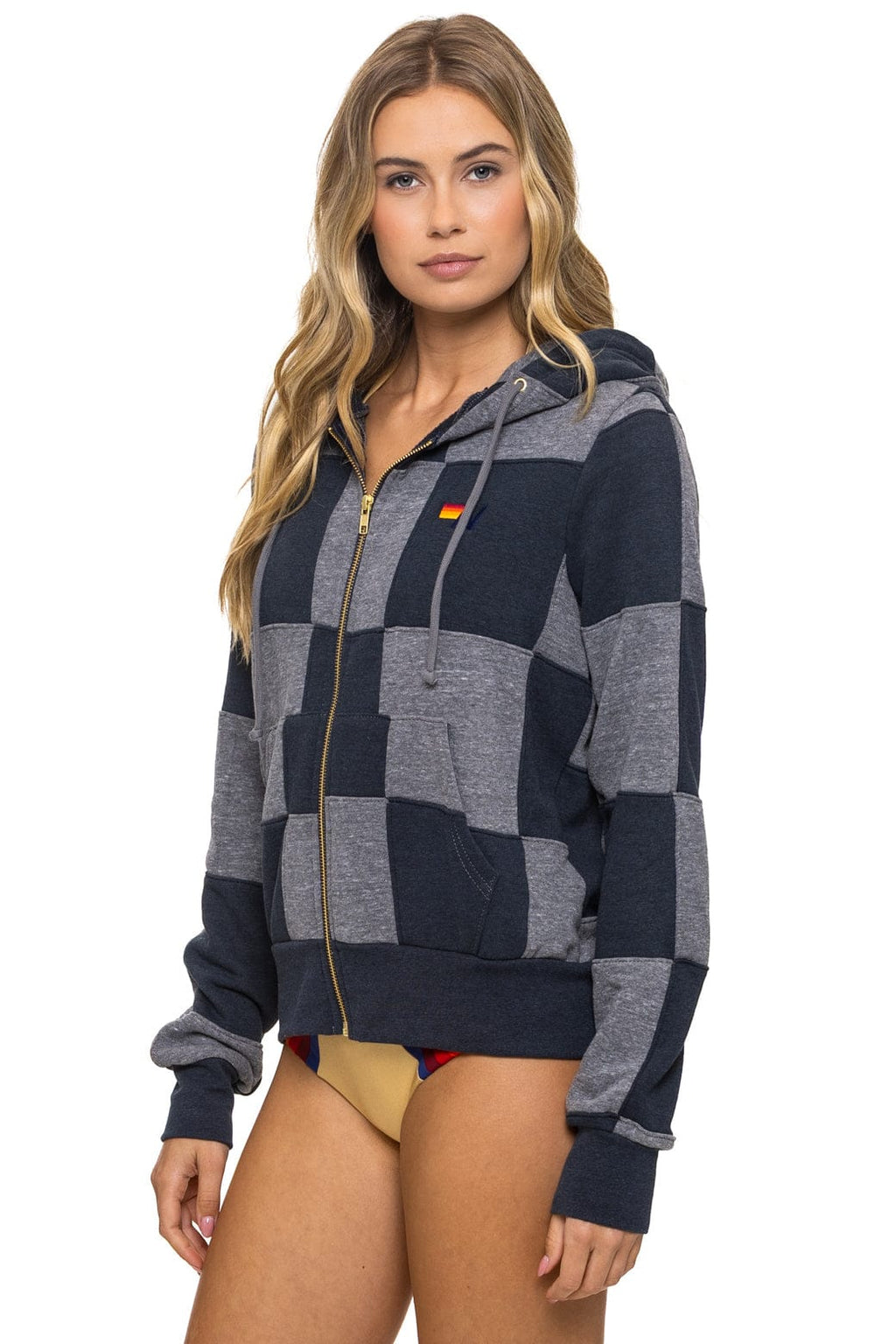Classic CHECK QUILT ZIP HOODIE - HEATHER CHARCOAL