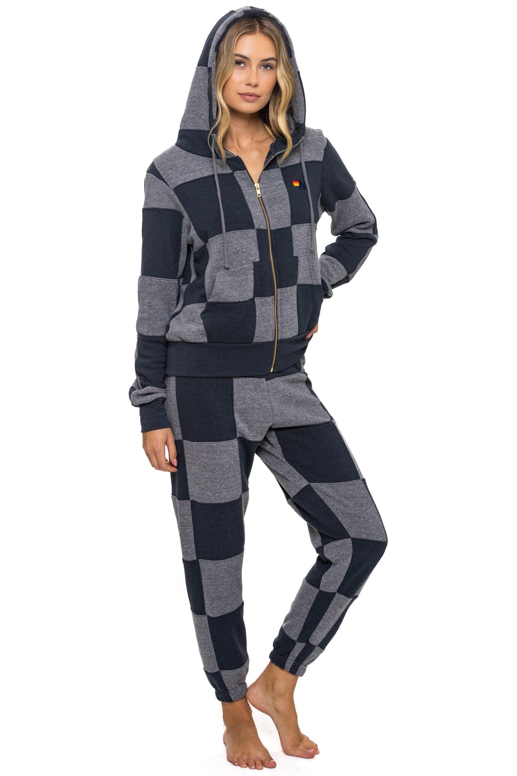 Classic CHECK QUILT ZIP HOODIE - HEATHER CHARCOAL