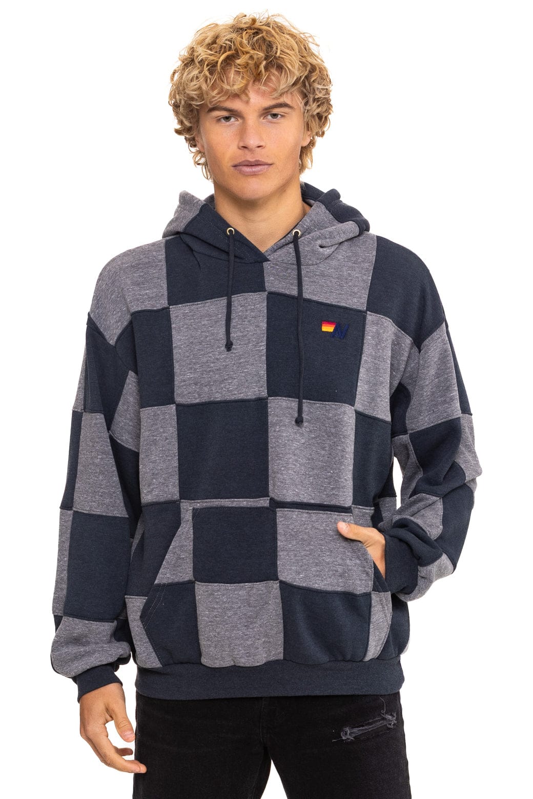 Classic CHECK QUILT RELAXED PULLOVER HOODIE - HEATHER CHARCOAL