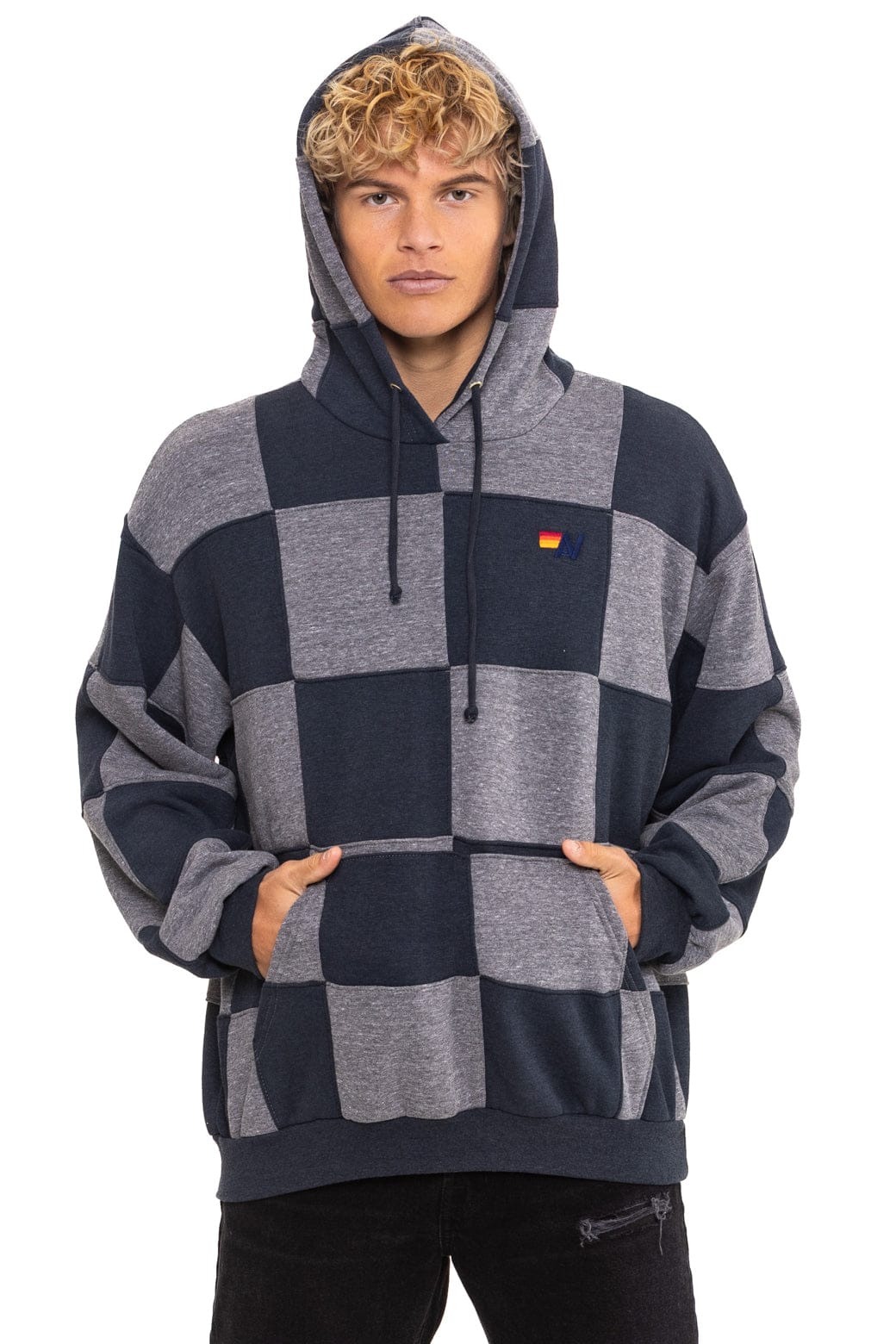Classic CHECK QUILT RELAXED PULLOVER HOODIE - HEATHER CHARCOAL