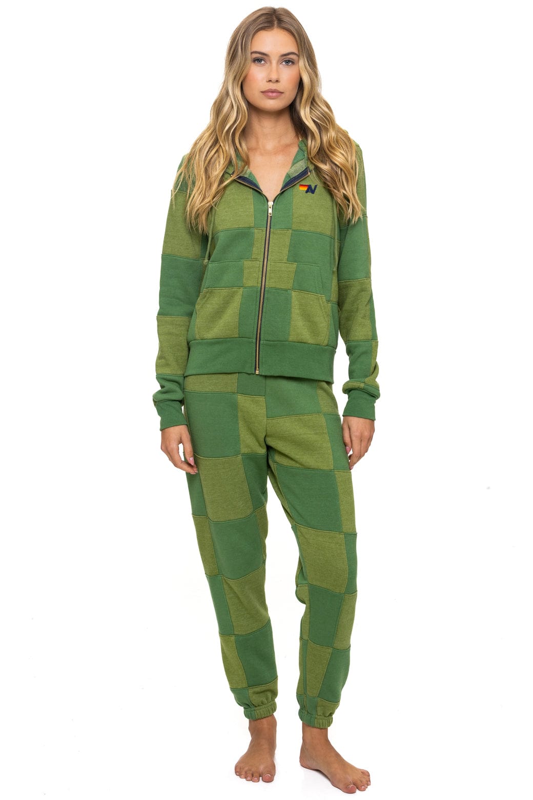 Classic CHECK QUILT ZIP HOODIE - JUNGLE GREEN PALM