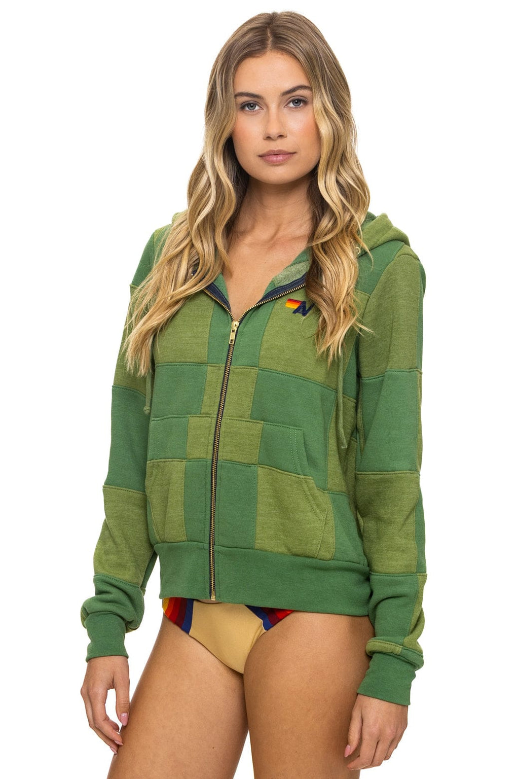 Classic CHECK QUILT ZIP HOODIE - JUNGLE GREEN PALM