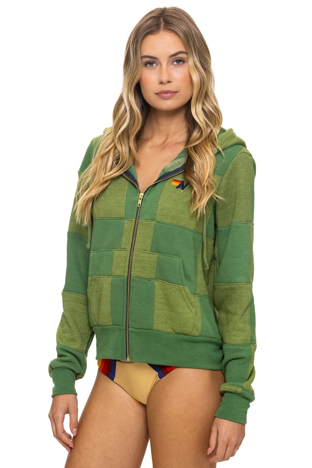 Classic CHECK QUILT ZIP HOODIE - JUNGLE GREEN PALM