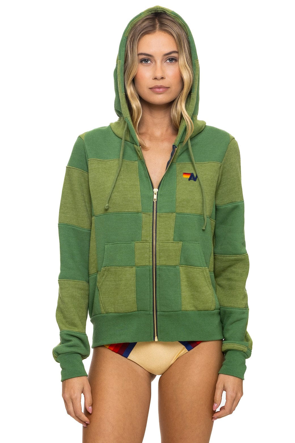 Classic CHECK QUILT ZIP HOODIE - JUNGLE GREEN PALM
