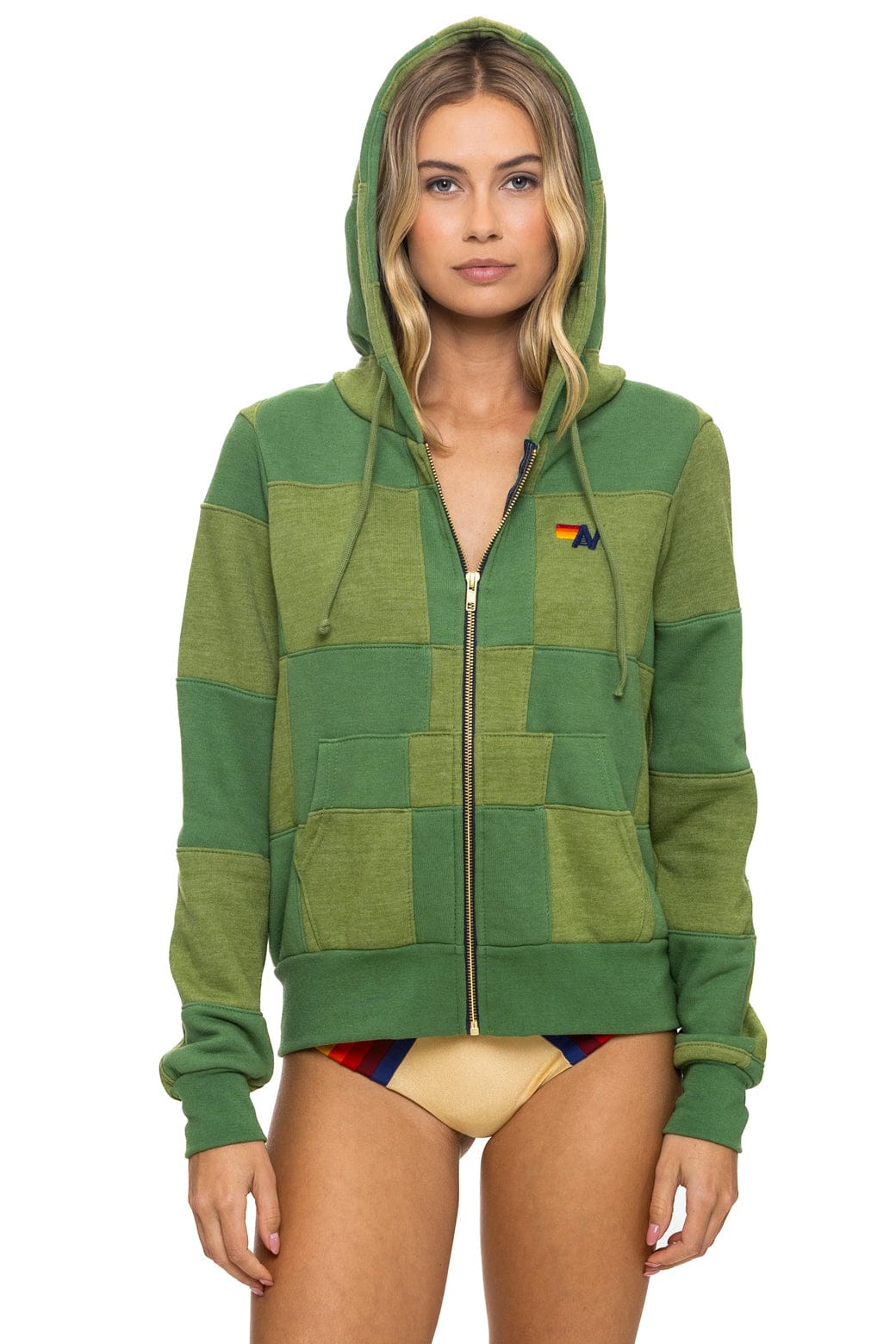 Classic CHECK QUILT ZIP HOODIE - JUNGLE GREEN PALM