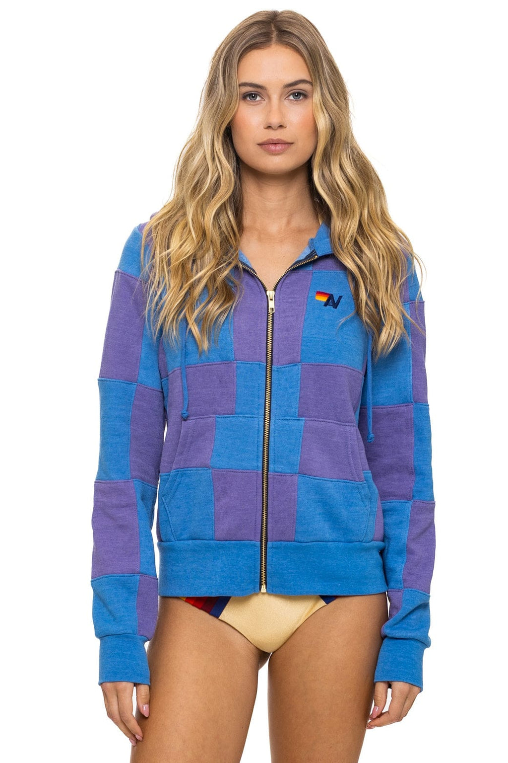 Classic CHECK QUILT ZIP HOODIE - LAVENDER OCEAN