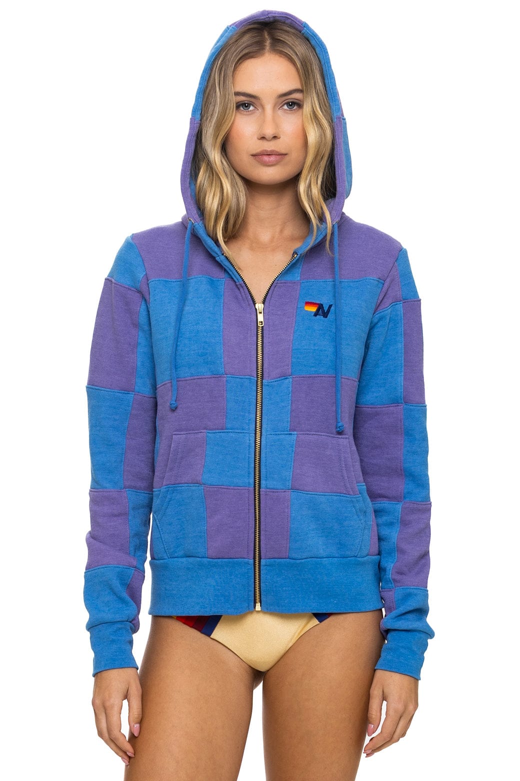 Classic CHECK QUILT ZIP HOODIE - LAVENDER OCEAN