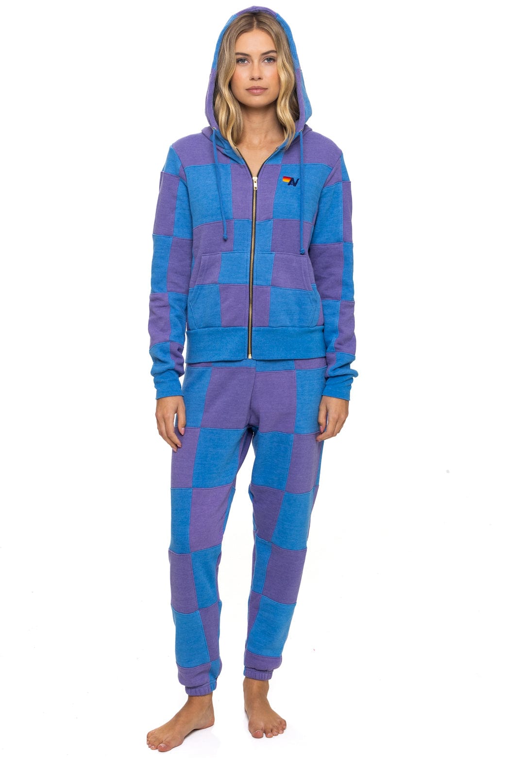Classic CHECK QUILT ZIP HOODIE - LAVENDER OCEAN