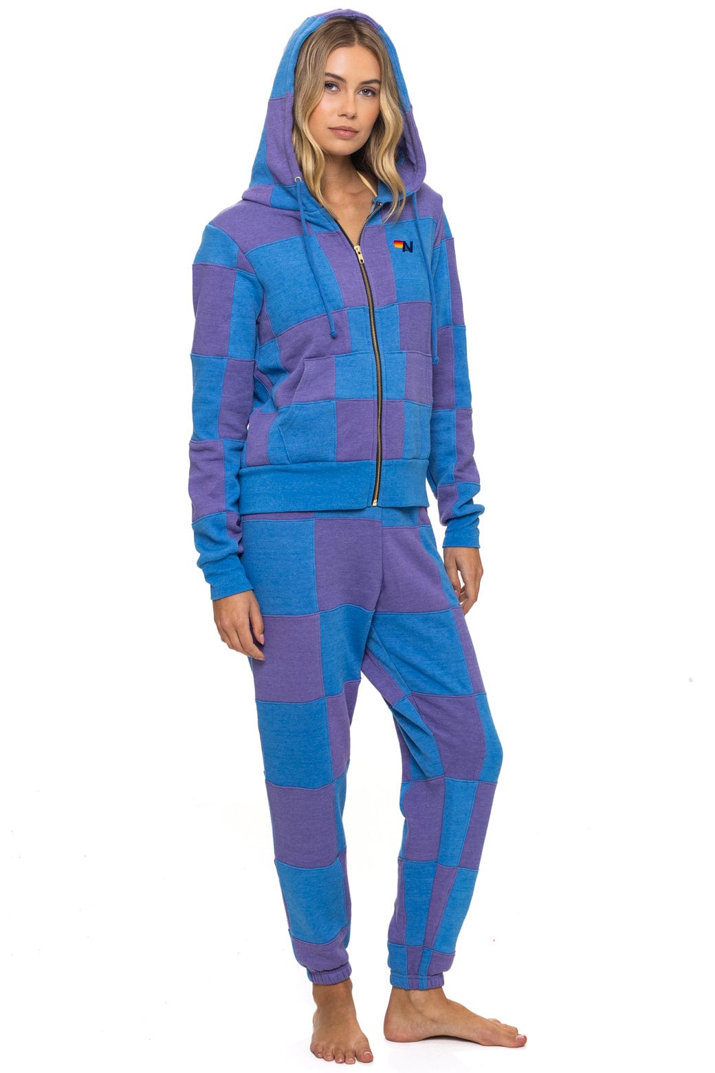Classic CHECK QUILT ZIP HOODIE - LAVENDER OCEAN