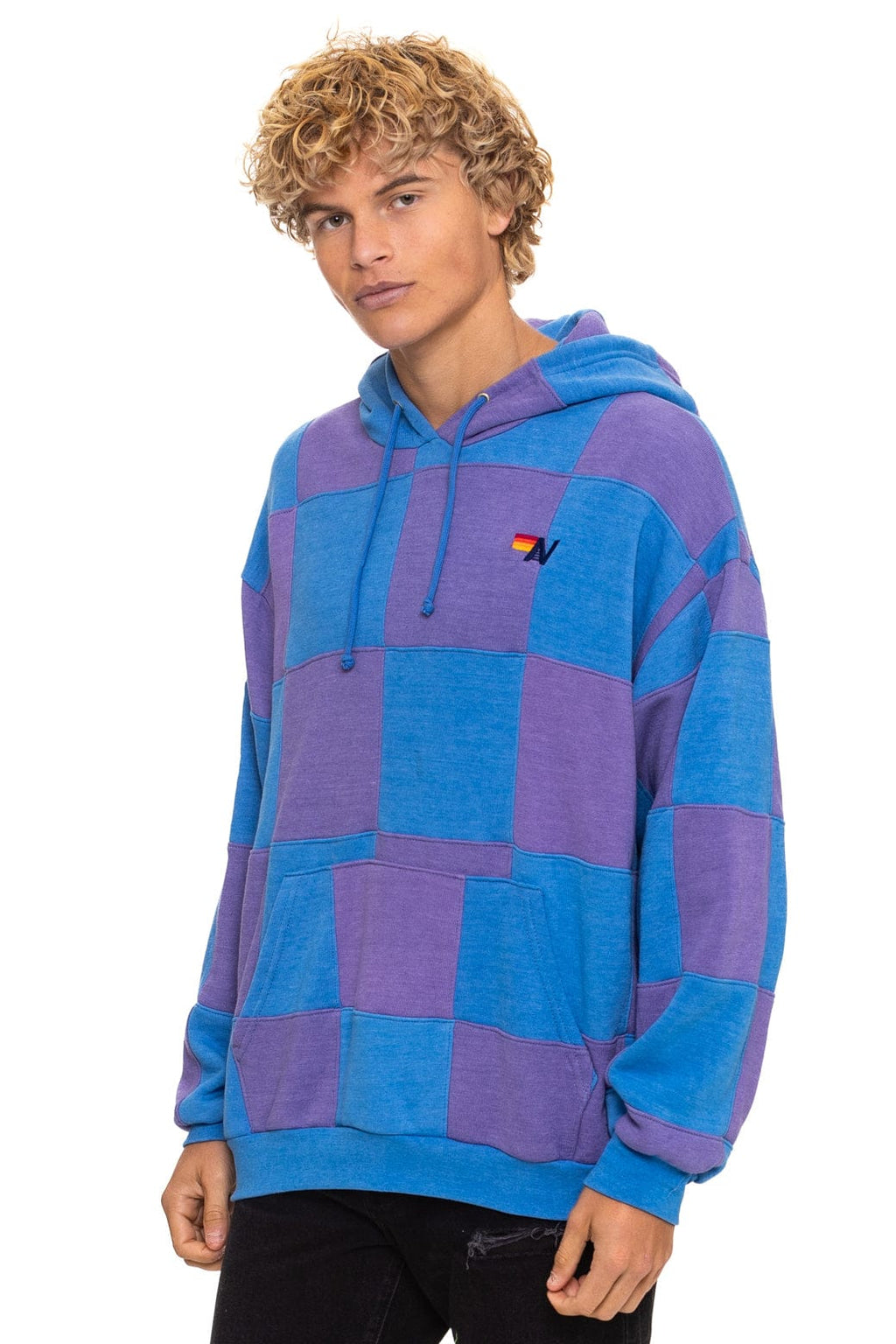 Classic CHECK QUILT RELAXED PULLOVER HOODIE - LAVENDER OCEAN