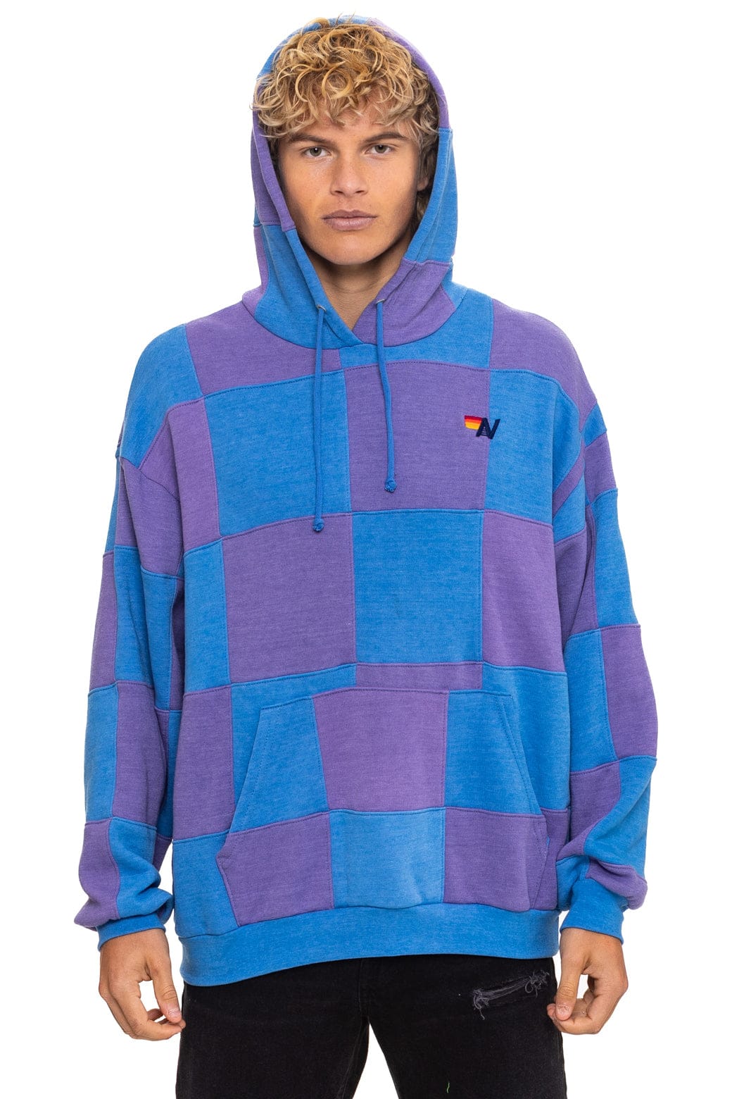 Classic CHECK QUILT RELAXED PULLOVER HOODIE - LAVENDER OCEAN