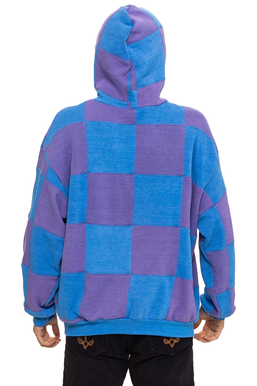 Classic CHECK QUILT RELAXED PULLOVER HOODIE - LAVENDER OCEAN