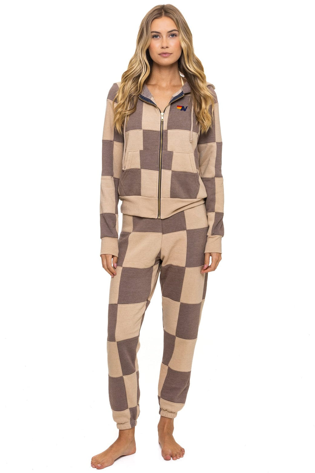 Classic CHECK QUILT ZIP HOODIE - SAND TAUPE