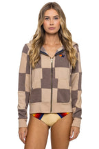 Classic CHECK QUILT ZIP HOODIE - SAND TAUPE