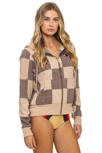 Classic CHECK QUILT ZIP HOODIE - SAND TAUPE