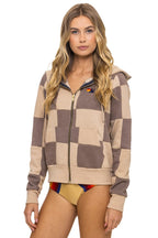 Classic CHECK QUILT ZIP HOODIE - SAND TAUPE