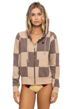 Classic CHECK QUILT ZIP HOODIE - SAND TAUPE