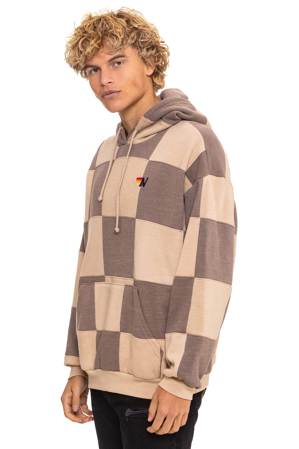 Classic CHECK QUILT RELAXED PULLOVER HOODIE - SAND TAUPE