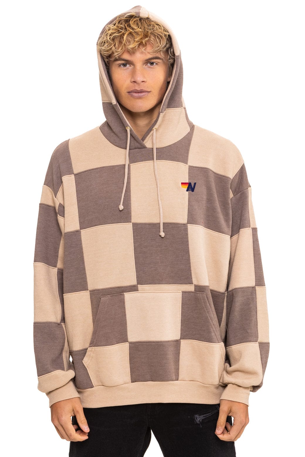 Classic CHECK QUILT RELAXED PULLOVER HOODIE - SAND TAUPE