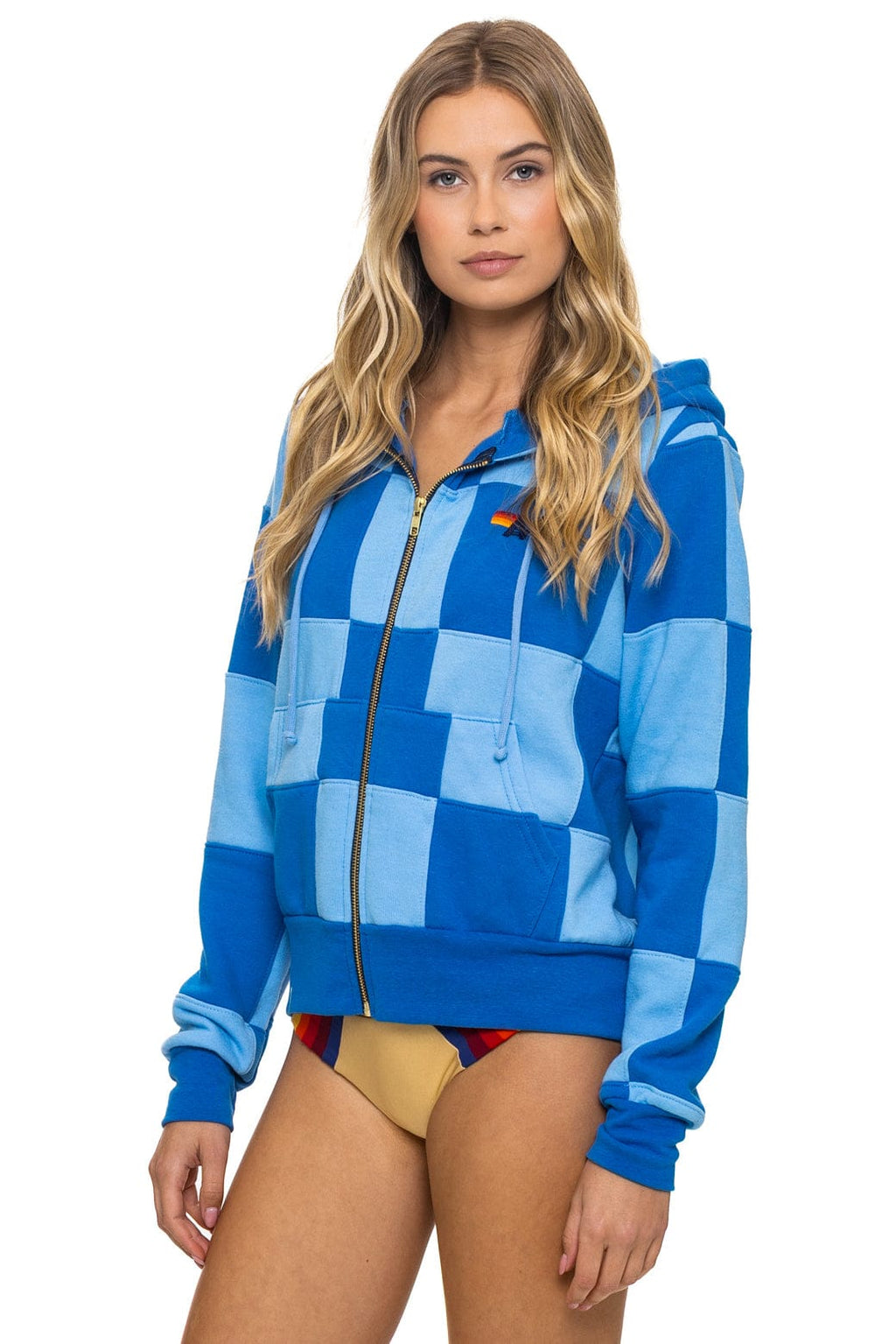 Classic CHECK QUILT ZIP HOODIE - SKY ADVENTURE BLUE
