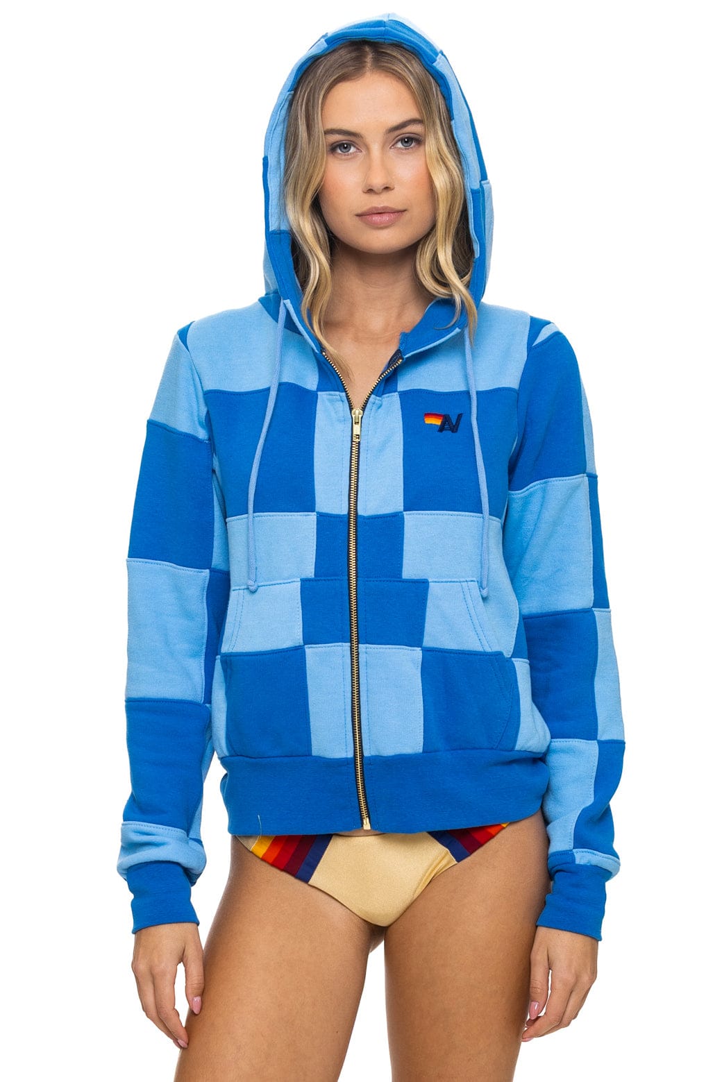 Classic CHECK QUILT ZIP HOODIE - SKY ADVENTURE BLUE