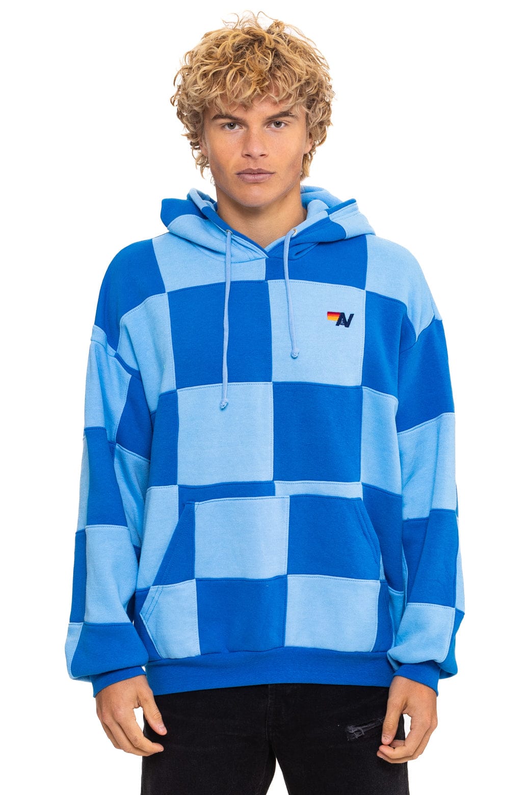 Classic CHECK QUILT RELAXED PULLOVER HOODIE - SKY ADVENTURE BLUE