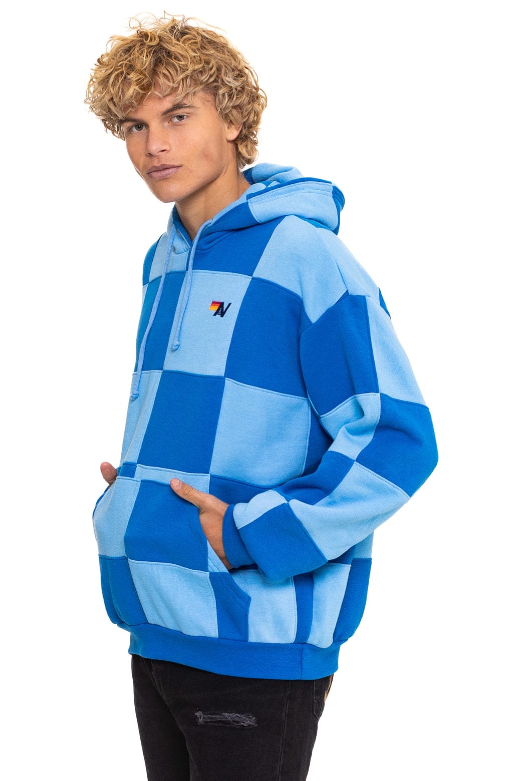 Classic CHECK QUILT RELAXED PULLOVER HOODIE - SKY ADVENTURE BLUE