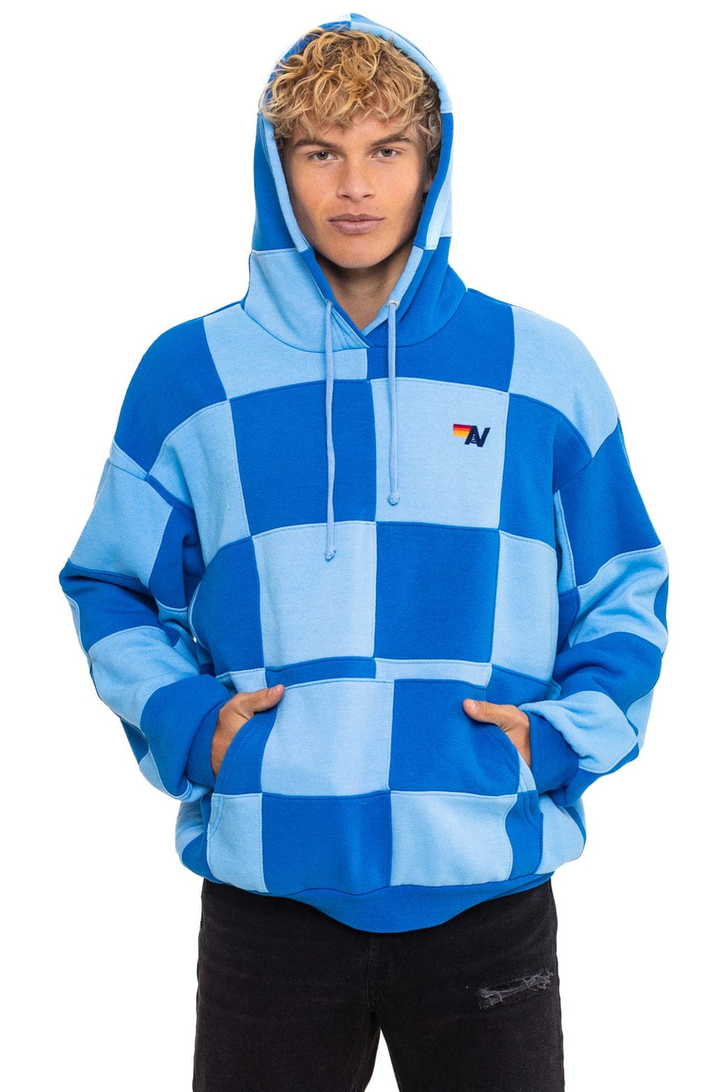 Classic CHECK QUILT RELAXED PULLOVER HOODIE - SKY ADVENTURE BLUE