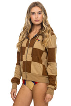 Classic CHECK QUILT ZIP HOODIE - TAN CINNAMON