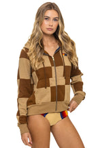 Classic CHECK QUILT ZIP HOODIE - TAN CINNAMON