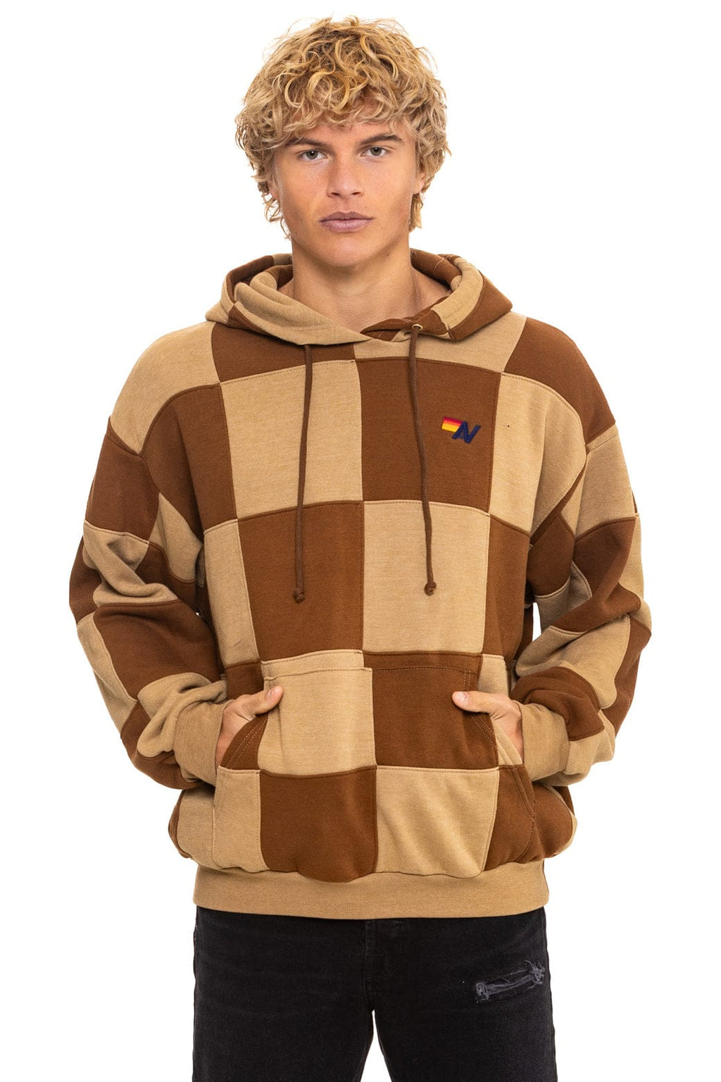 Classic CHECK QUILT RELAXED PULLOVER HOODIE - TAN CINNAMON