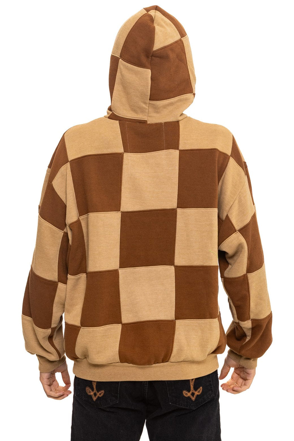 Classic CHECK QUILT RELAXED PULLOVER HOODIE - TAN CINNAMON