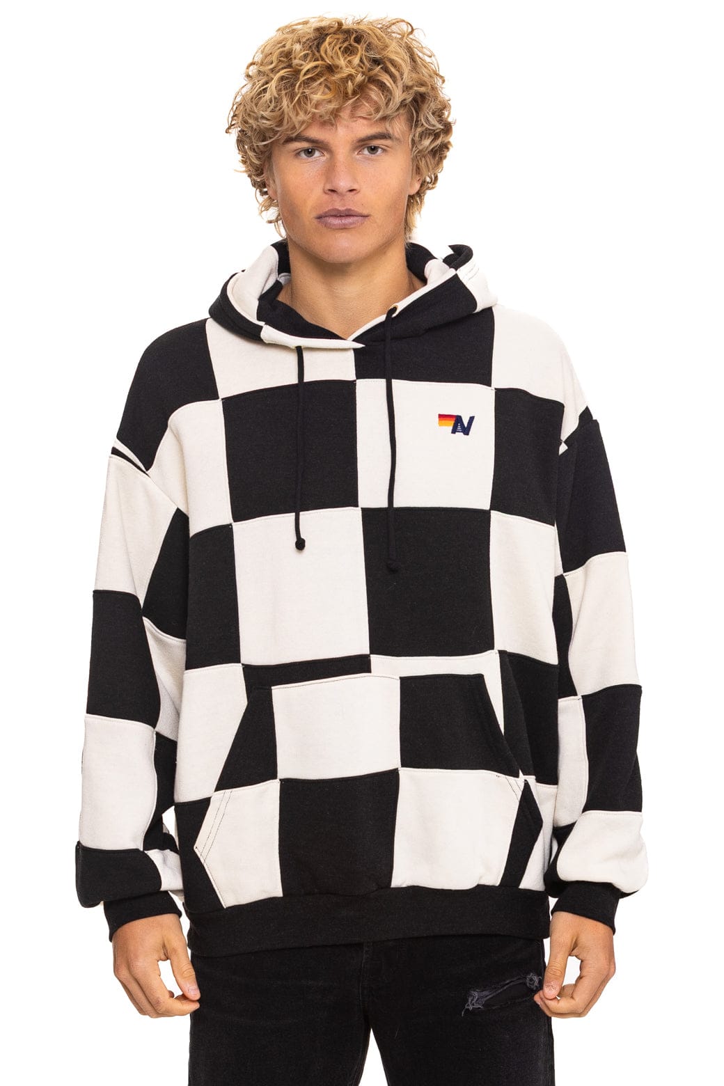 Classic CHECK QUILT RELAXED PULLOVER HOODIE - VINTAGE WHITE BLACK