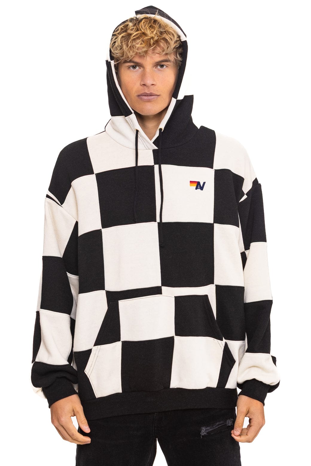 Classic CHECK QUILT RELAXED PULLOVER HOODIE - VINTAGE WHITE BLACK