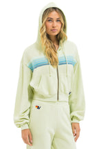 Classic 5 STRIPE CROPPED ZIP HOODIE RELAXED - LIME CREAM SEAFOAM