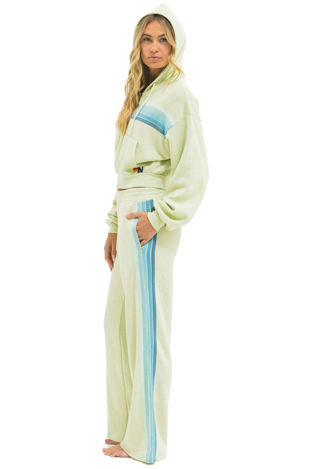 Classic 5 STRIPE CROPPED ZIP HOODIE RELAXED - LIME CREAM SEAFOAM