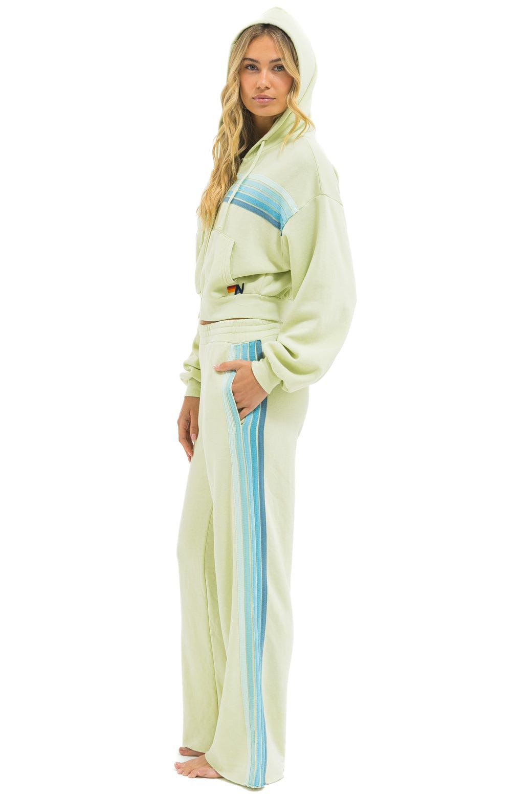 Classic 5 STRIPE CROPPED ZIP HOODIE RELAXED - LIME CREAM SEAFOAM