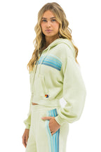 Classic 5 STRIPE CROPPED ZIP HOODIE RELAXED - LIME CREAM SEAFOAM