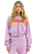 Classic 5 STRIPE CROPPED ZIP HOODIE RELAXED - MAUVE MAGENTA ORANGE