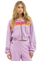 Classic 5 STRIPE CROPPED ZIP HOODIE RELAXED - MAUVE MAGENTA ORANGE