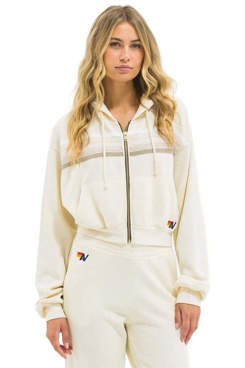 Classic 5 STRIPE CROPPED ZIP HOODIE RELAXED - VINTAGE WHITE WHITE GREY