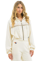 Classic 5 STRIPE CROPPED ZIP HOODIE RELAXED - VINTAGE WHITE WHITE GREY